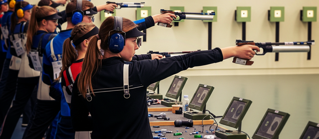 a group of people shooting at a shooting range
